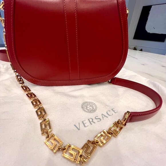 Versace Greca Goddess Leather Shoulder Bag - Red - Picture 10 of 12